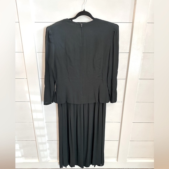 Y2K Vintage Valerie Stevens pleated grandmacore midi green rayon dress 12 - Picture 2 of 11